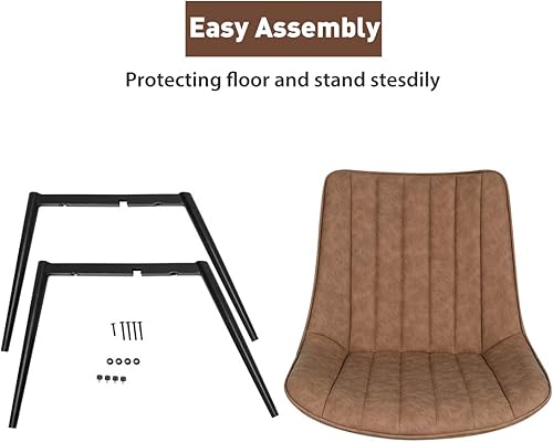 Miniatura 6 de 4 sillas de comedor de piel sintética, silla tapizada moderna de mediados de siglo con patas de metal para cocina, sala de estar, color marrón Cuero