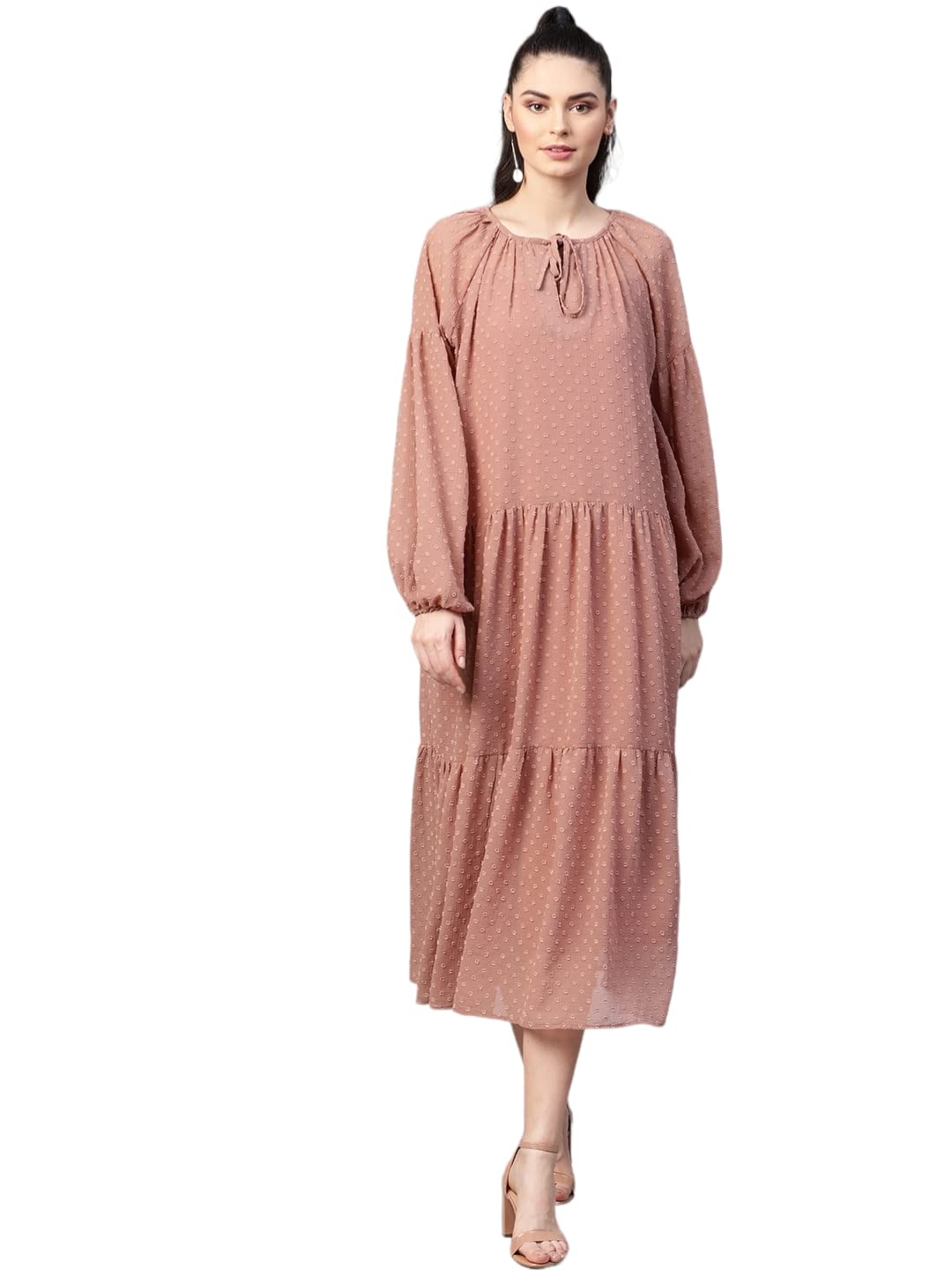 SASSAFRAS Dusty Pink Tiered Maxi Dress with Inner