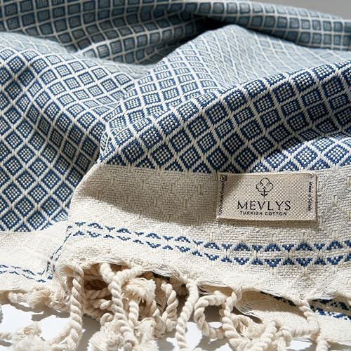 MEVLYS Saunahandtuch Hamamtuch [2er Set] Petrol Blau/Pastellbeige – Ansicht 2