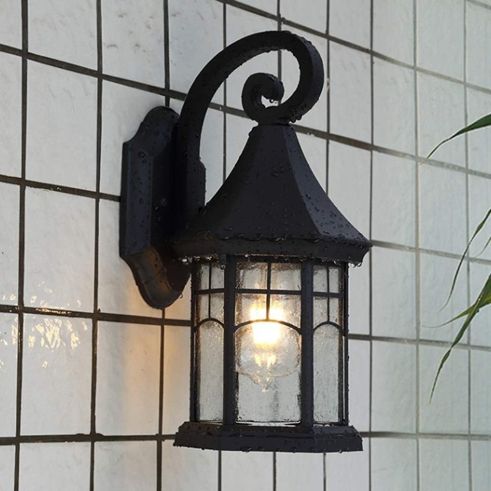 SXSCARKX Vintage Retro Waterproof Outdoor Wall Lamps Rustproof Wrought Iron Metal Sconces Rainproof Outside Light Fixture Porch Garden Living Room Aisle Clear Glass Lantern Exterior（E27）