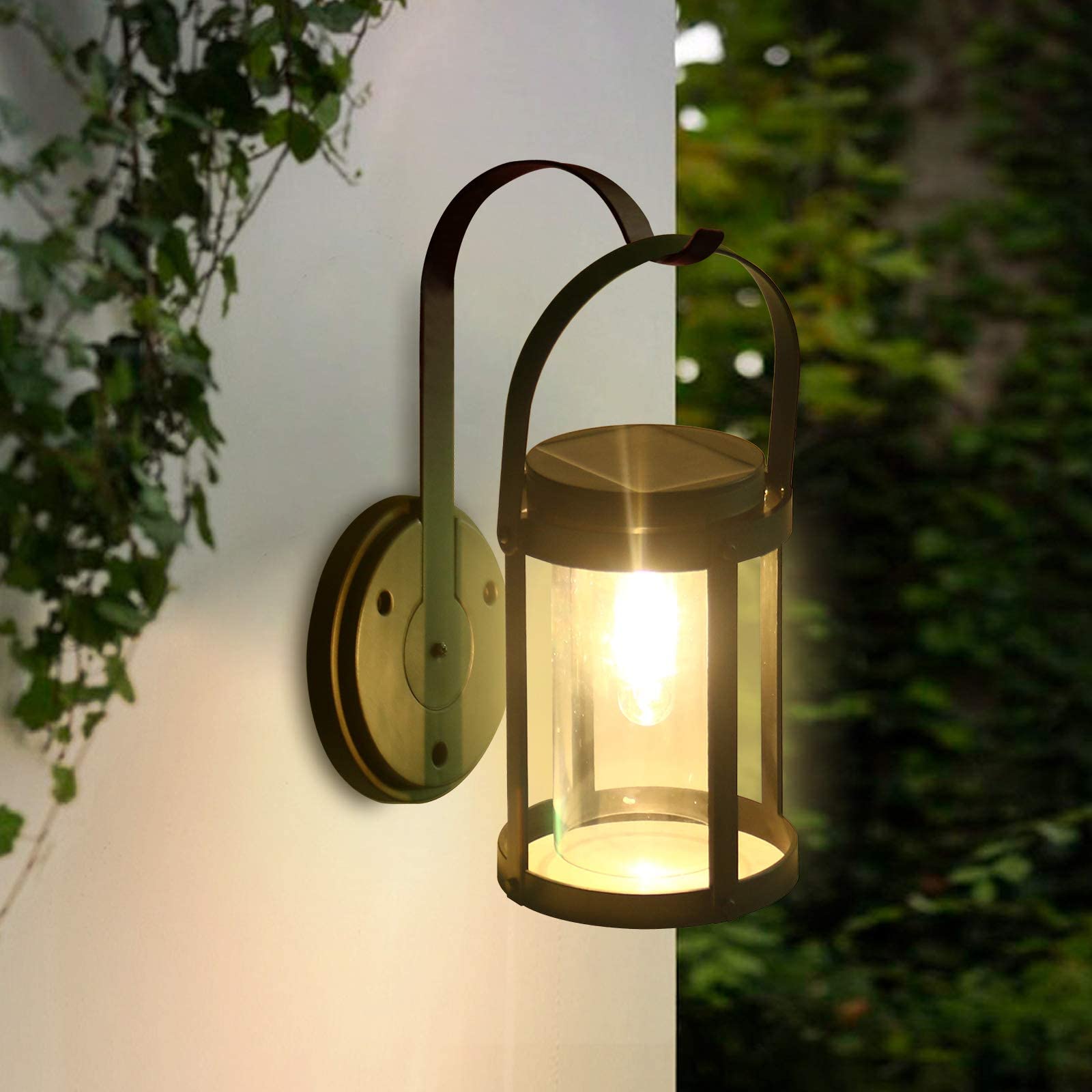 Ecoodisk Solar Fence Lights Solar Lights Outdoor solar wall lantern Portable Solar Powered Security Lights Outdoor Waterproof LED Hanging Solar Lamp for Pathway