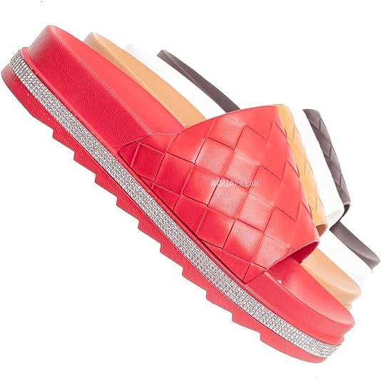 Amazon.com | Rhinestone Woven Flatform Sandal - Women Platform Slides | Slides