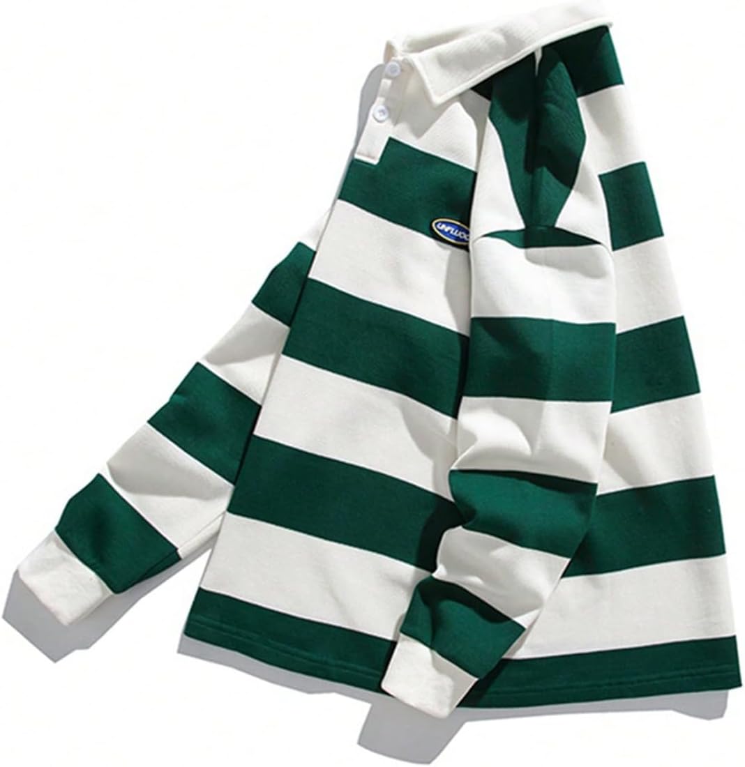 SweatyRocks Men's Oversized Sweatshirt Striped Long Sleeve Collared Preppy Pullover Shirts Fall Outfits - Image 3