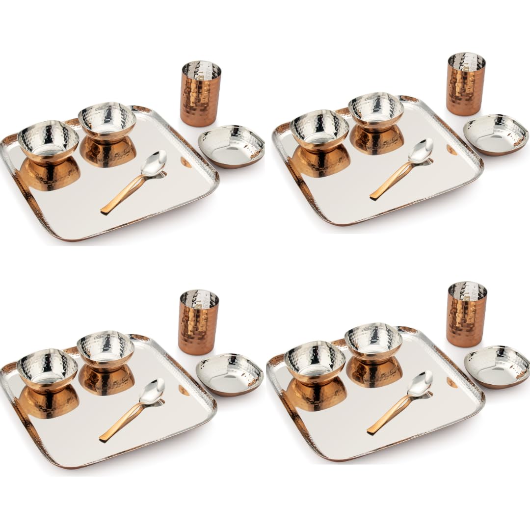 Silverglow Premium Stainless Steel Copper Dinner Set for 4 People | Square Family Dinner Set | 24-Piece Gift Pack | Dinner Plates, Bowls, Spoons, Tumblers | Festive Gift | Wedding, Diwali, Rakhi — Amazon image 6
