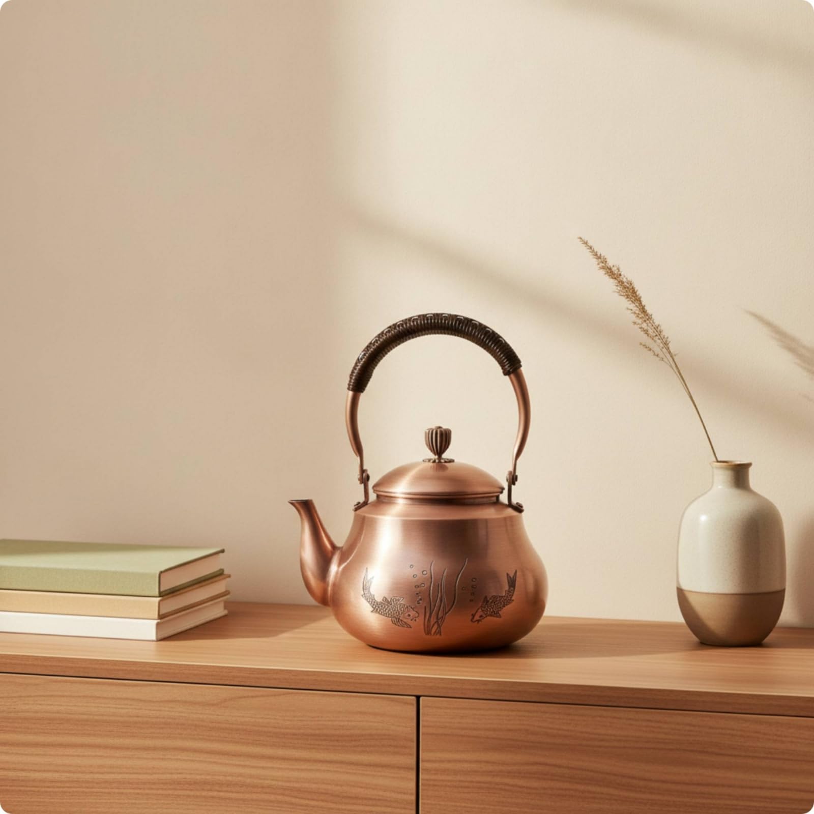 KESOTO Récipient Chauffage en Cuivre avec Gravure Fine et Forme Compacte pour Infuser s Plantes et Servir s Convives