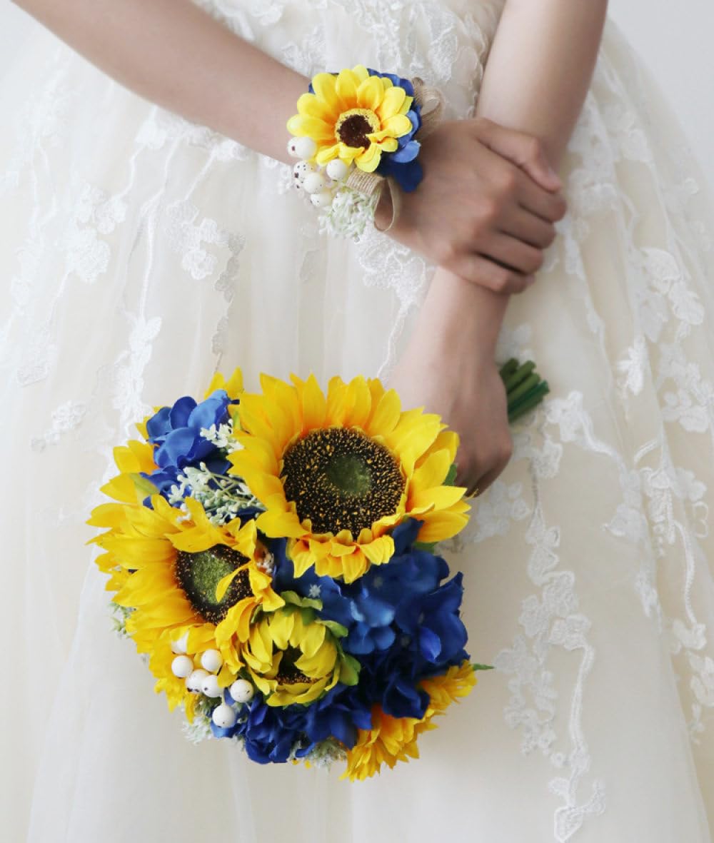 Amazon.com: LIBERGA Set of 2 Yellow Sunflower Wrist Corsage for Wedding,  Wrist Flower for Bridesmaid Bride, Prom Party Wrist Decoration Hand Flower  : Home & Kitchen