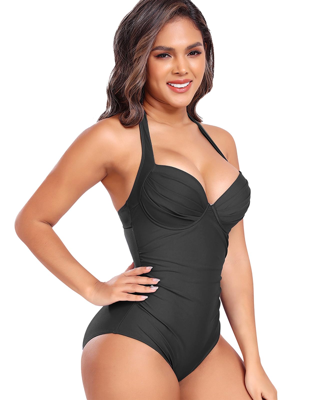 Costume Intero Donna Scollo a V Push Up Imbottito Reggiseno Curvy Costume da Bagno Intero Estivo con Controllo della Pancia