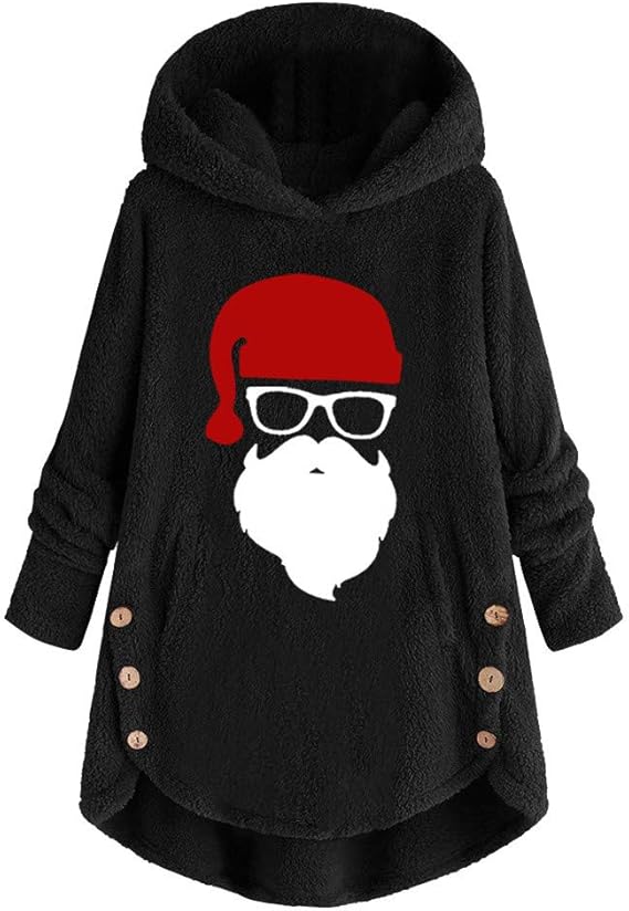 Rikay Santa Claus Coats Print Womens Hooded Plus Size Winter Button