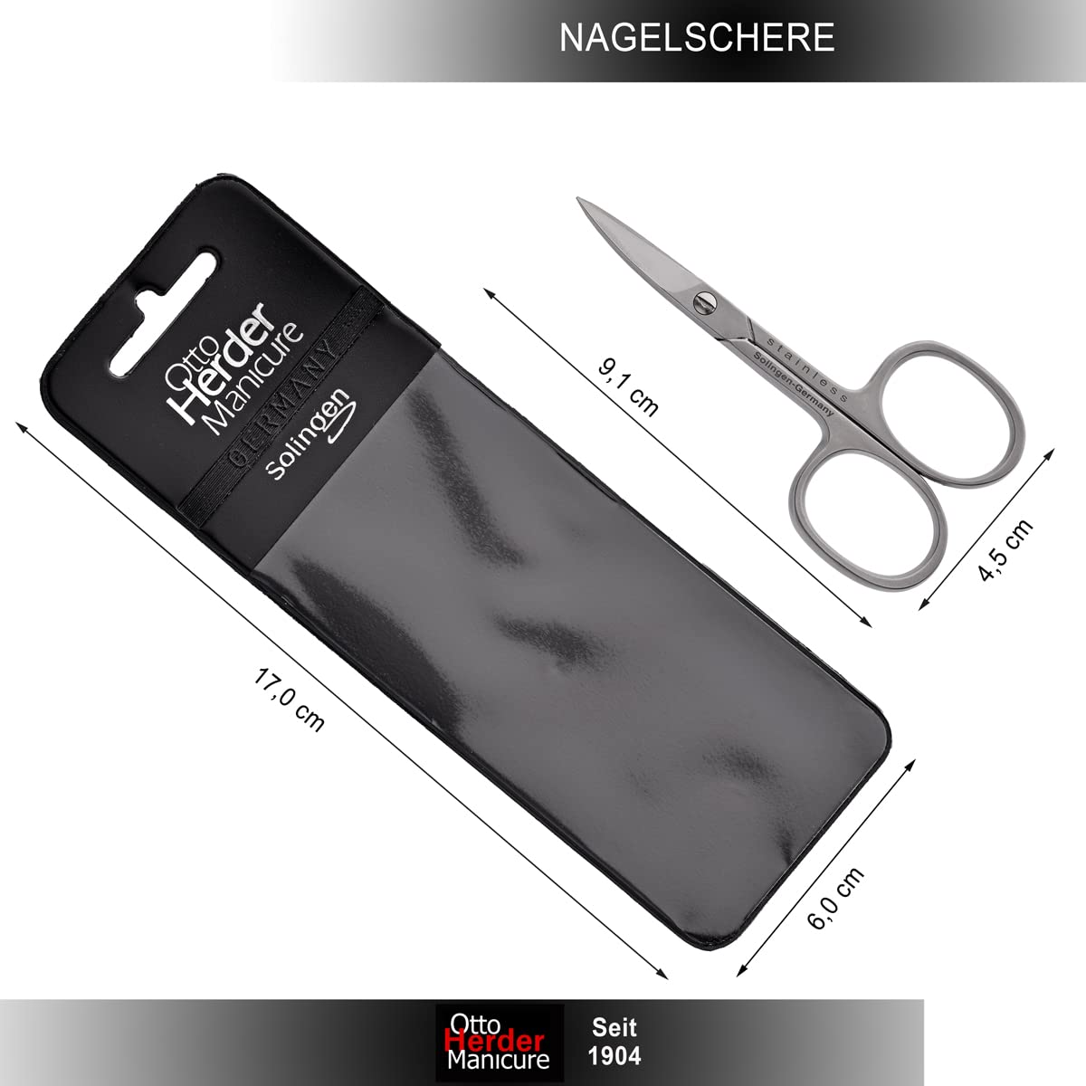 OTTO HERDER Solingen Ciseaux à ongles, incurvés, extra tranchants, 9 cm, avec coupe courbée/micro-denture, simple face en acier inoxydable, pour ongles des mains et des pieds