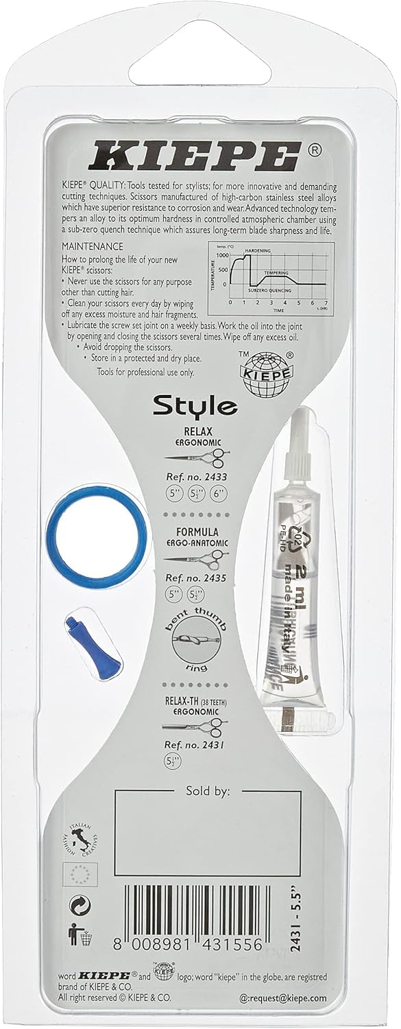 Kiepe 2431 Studio Style Relax-TH Tijera profesional de entresacar 5,5 pulgadas con 38 dientes – Tijera ergonómica de vaciado con Convex Razor en acero inoxidable, Made in Italy
