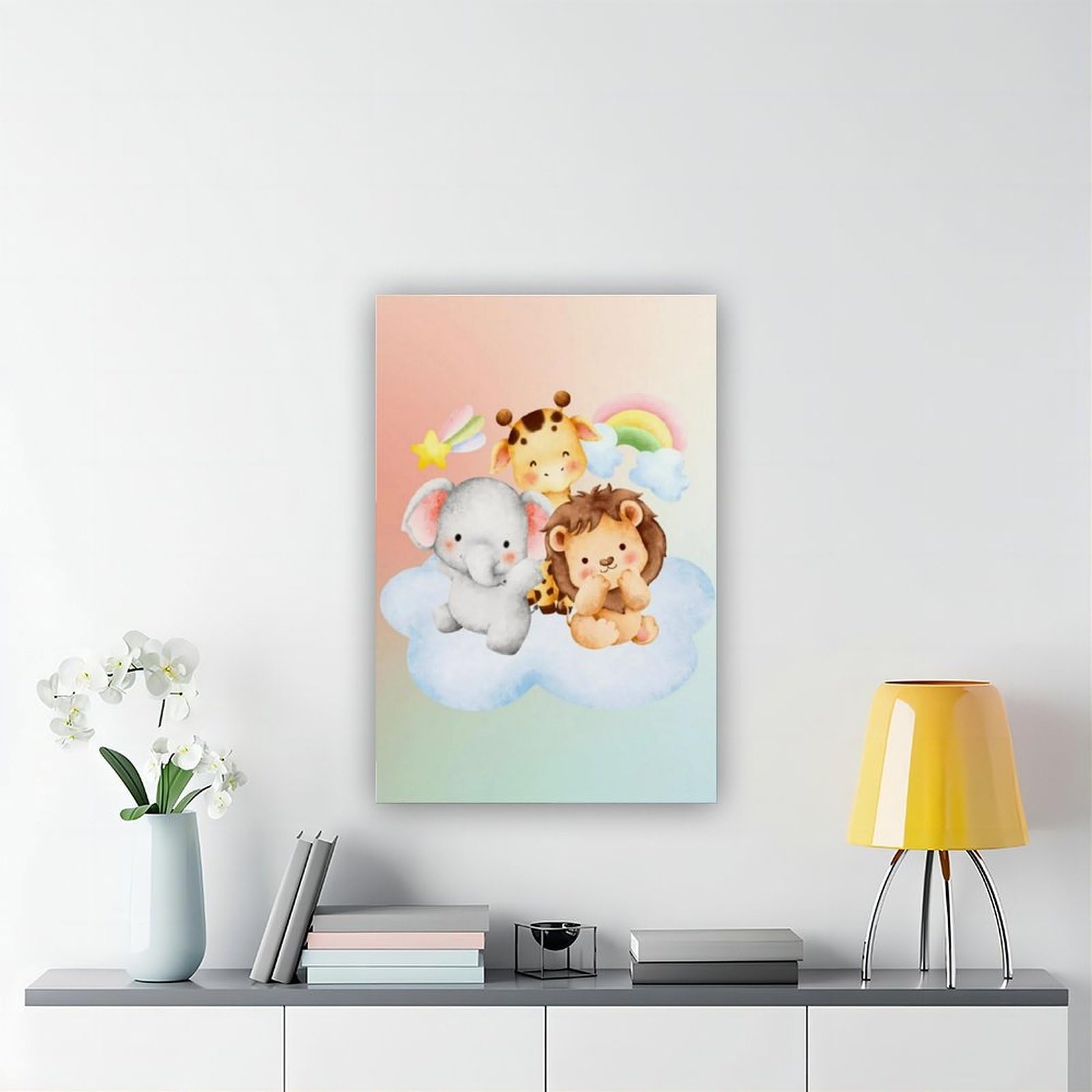 Elefanti, leoni, giraffe, una camera dei bambini a tema giungla in un parco naturalistico. Poster su tela per camera da letto, decorazione per ufficio, camera da letto, regalo, 61 cm L x 91,4 cm W