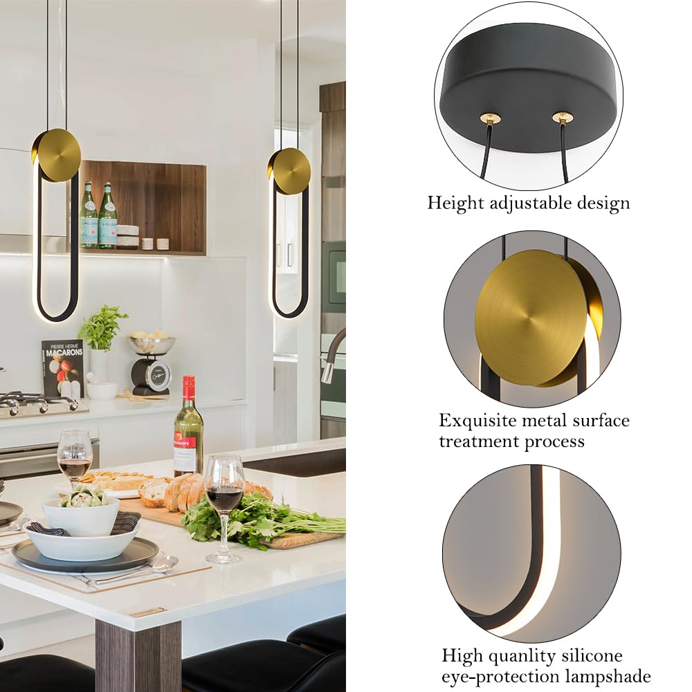 OIYIO Modern Black and Gold Pendant Lights Fixture, Small RC Dimmable LED Pendant Lighting Over Sink, Oval Linear Kitchen Island Light for Dining Room Bedroom Bathroom, Single, Height Adjustable Product Image 6