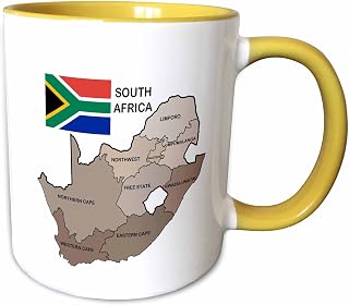 3dRose Political map and flag of South Africa with all the provinces identified by name. 11oz Two-Tone Yellow Mug