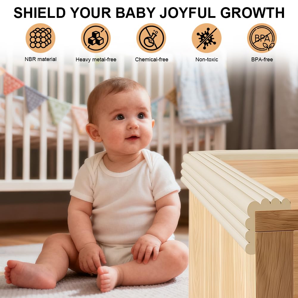 Bandes de Sécurité en Mousse, 2m x 8cm Bande de Protection De Bord De sécurité d-e Type W, Bandes d-e Mousse Autocollantes pour Enfants, pour Tableau, Chaise, Meubles, Escalier(Blanc Ivoire)
