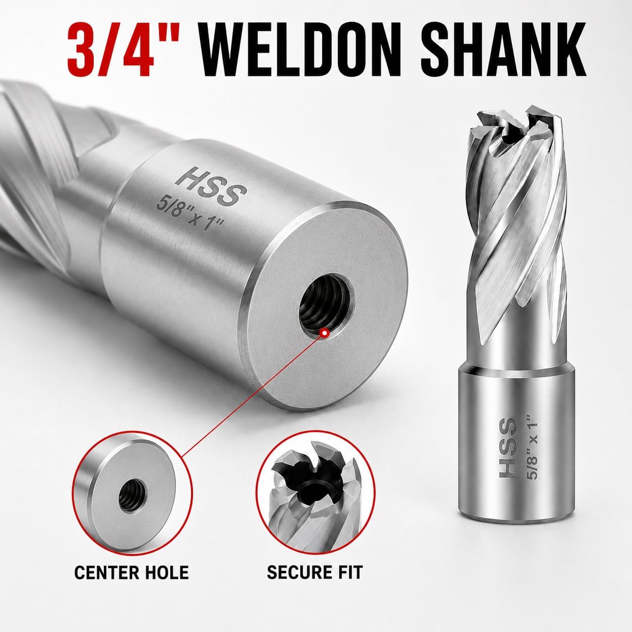 AOBEN Annular Cutter 5/8" Diameter, HSS Magnetic Drill Bit with 3/4" Weldon Shank, 2 Flats, 1" Cutting Depth for Steel Fabrication & Mag Drill Press