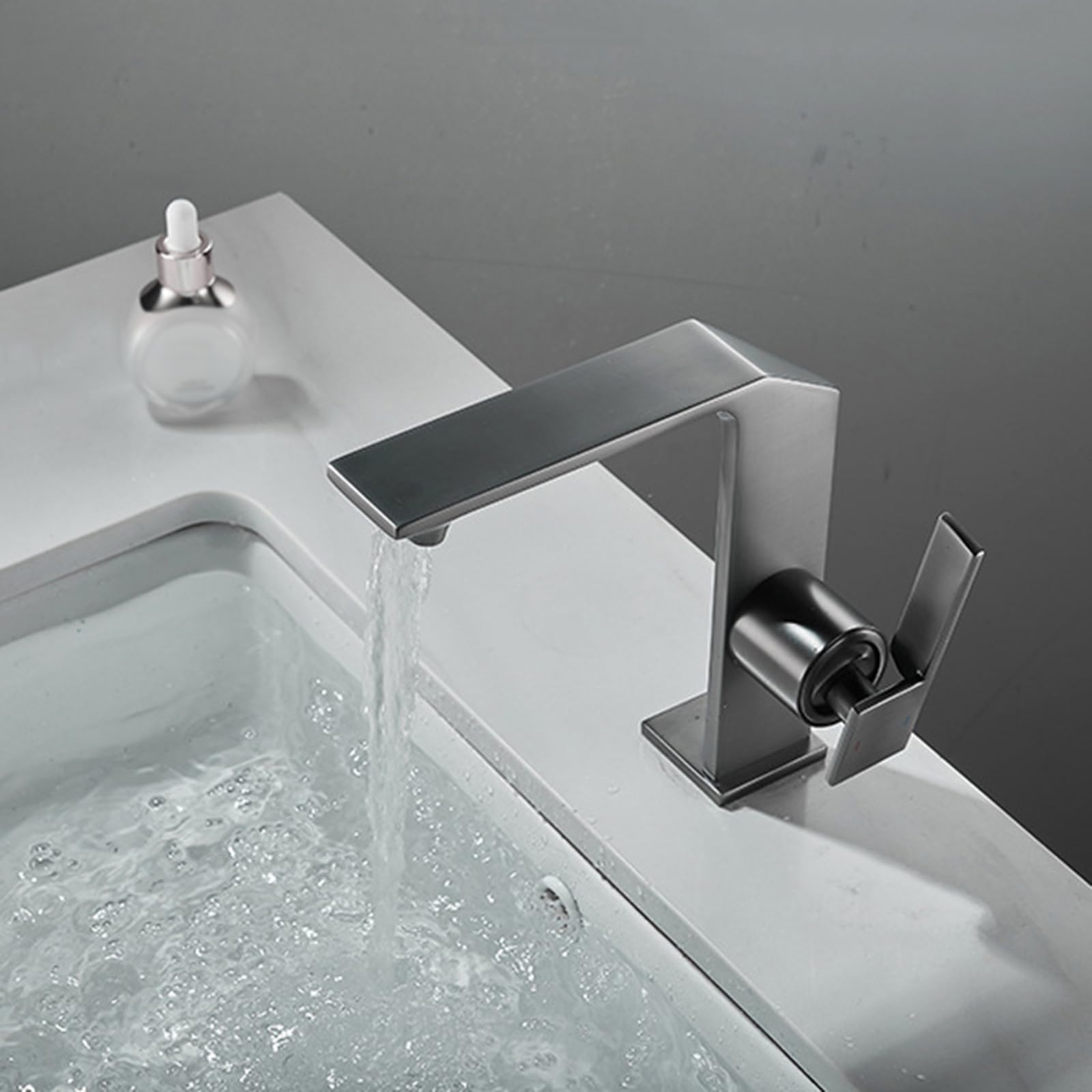 Grifo Cascada Baño Monomando Frío Y Calor Grifos para Lavabos de Baño Para Fregadero De Un Orificio,gris
