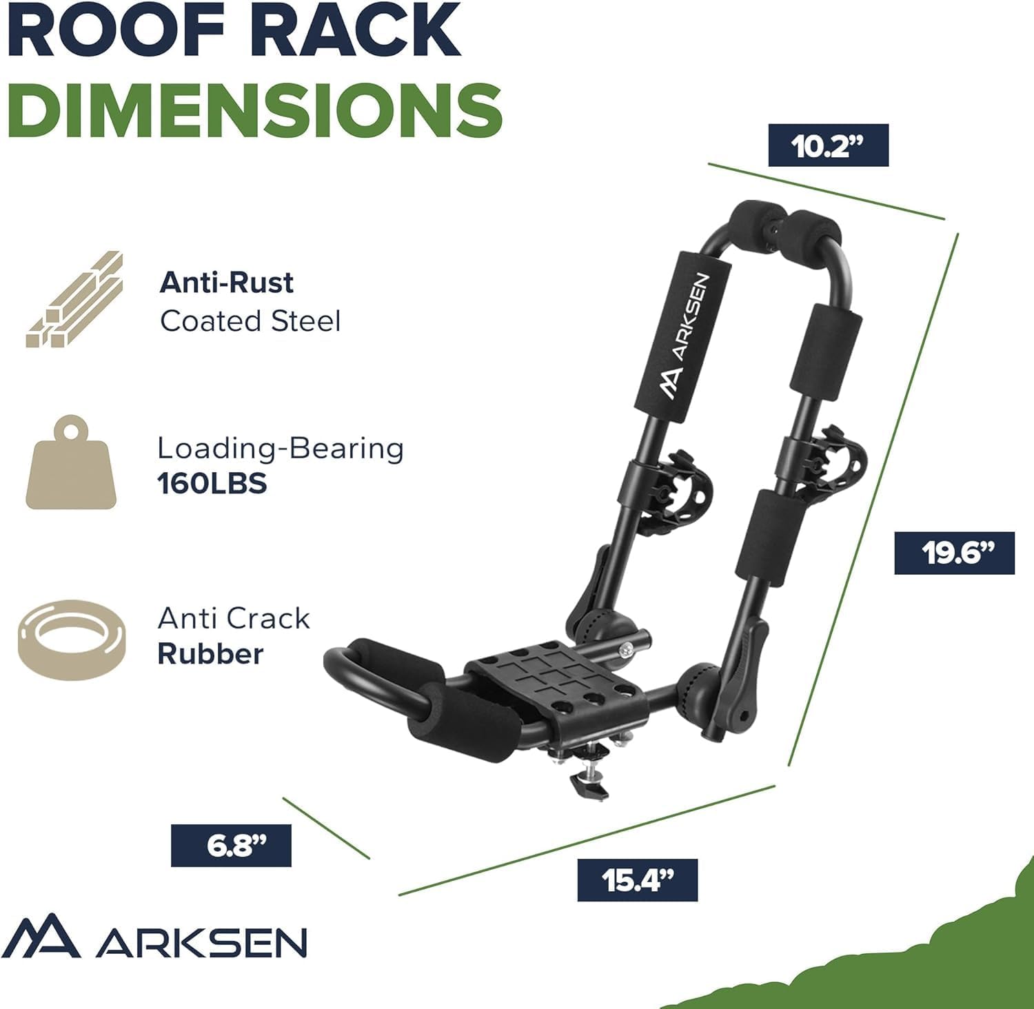 ARKSEN 2 Pair Universal Folding Kayak Roof Rack with 4 Lashing Strap, 4 Stern Tie Down Straps, 4 Anchor Straps, Heavy-Duty Adjustable J-Bar Kayak Carrier for Car, SUV, and Truck