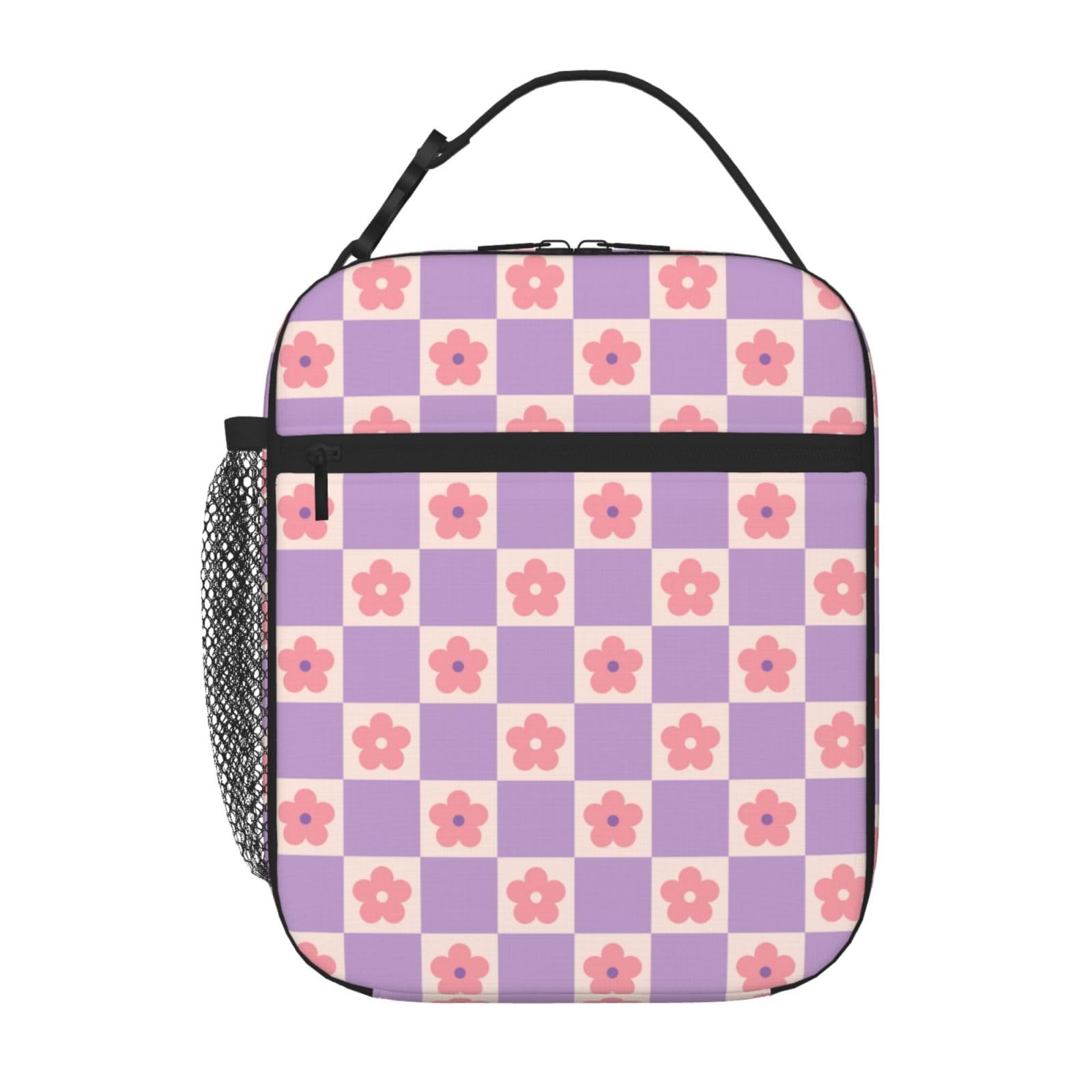 Photo 1 of WIHUKUY Insulated Lunch Bag - Checkered Pink Flower