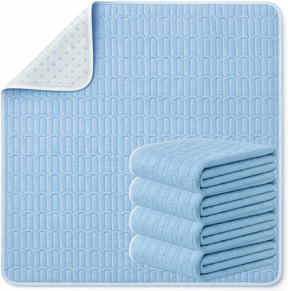 4 Pack 30” x 48” Extra Heavy Absorbency Washable Underpads, Waterproof Quick Drying Nursing Incontinence Reusable Washable Bed Pee Pads for Dogs, Diaper Changing & Adults