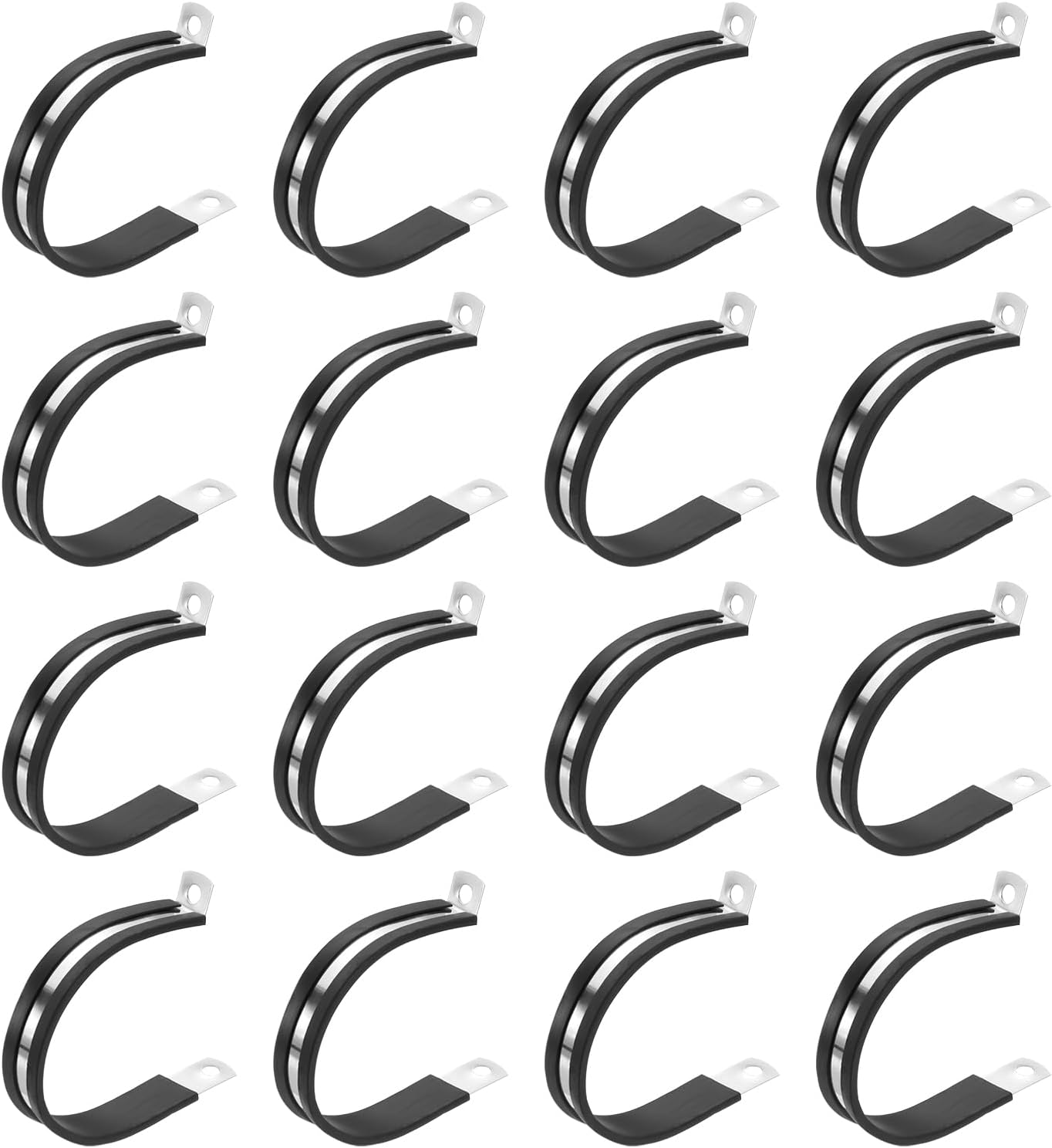 PATIKIL 2-1/4 Inch Cable Clamp, 16 Pack 304 Stainless Steel Rubber Cushioned Insulated Pipe Metal Clamp for Tube Pipe Hose Cable Wire Cord Installation