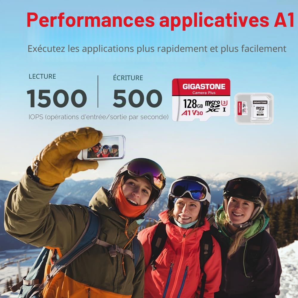 GIGASTONE Carte Mémoire 128 Go Lot de 2 Cartes, Caméra Plus Série, Vitesse allant jusqu'à 95 Mo/s. idéal pour Full HD Video Drone Gopro Caméra, U3 Carte Micro SDXC avec Mini Coque et Adaptateur SD.
