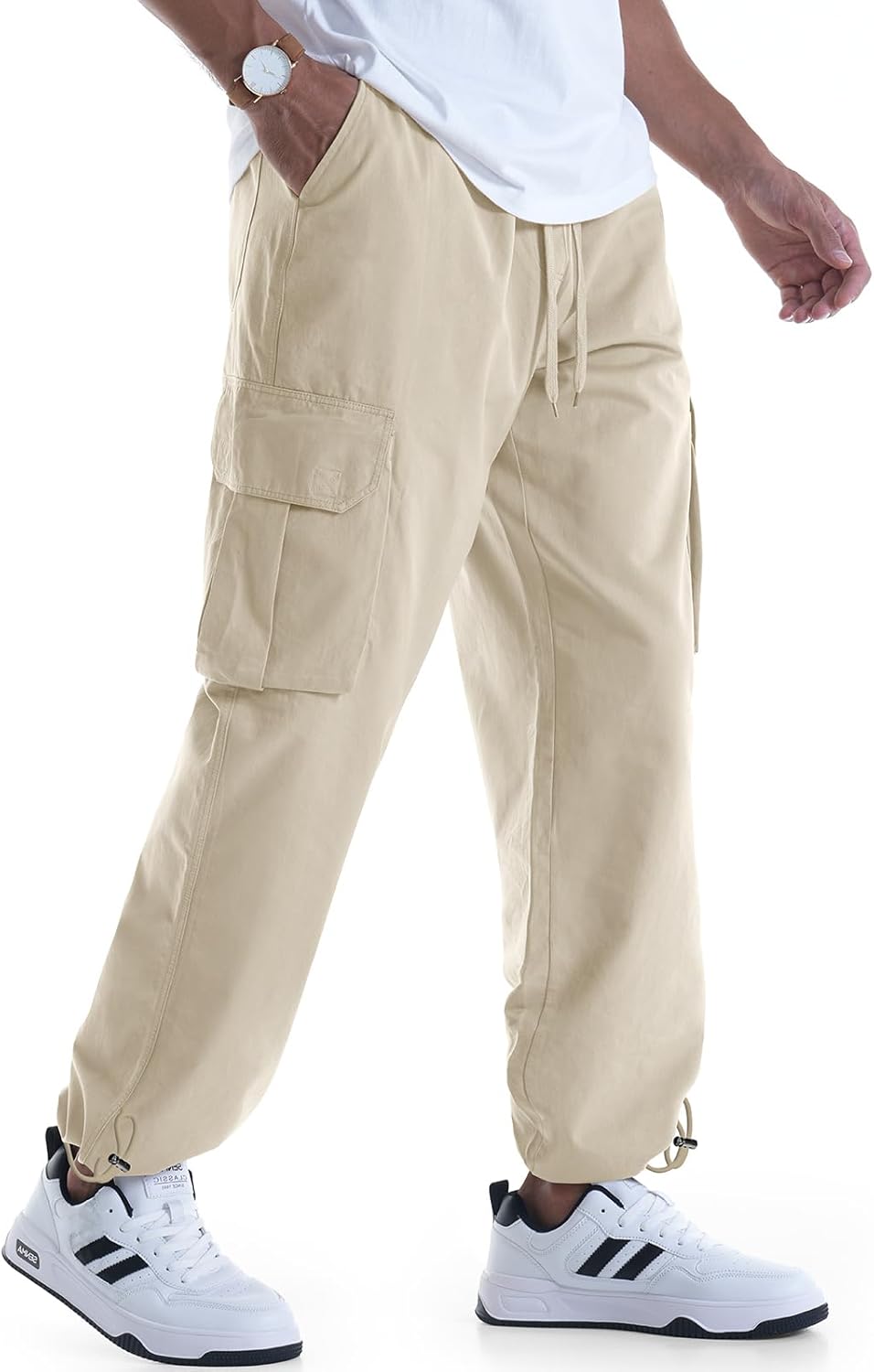 CANGHPGIN Mens Casual Cargo Pants Relaxed Fit Outdoor Hiking Pants Men Drawstring Cotton Joggers Sweatpants with Pockets