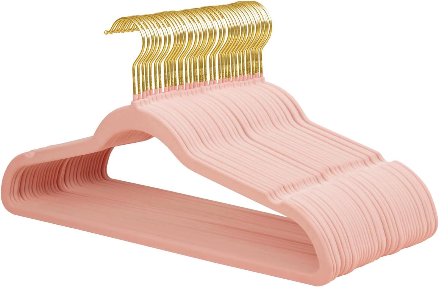 ManGotree 10 Pack Ultra-Thin 45 cm Pink Gold Hook Velvet Hangers-Non-Slip Felt Clothes Hangers with 360° Swivel Hook - Space Saving Sturdy Hangers for Suits, Coats, Jackets, Pants & Dresses