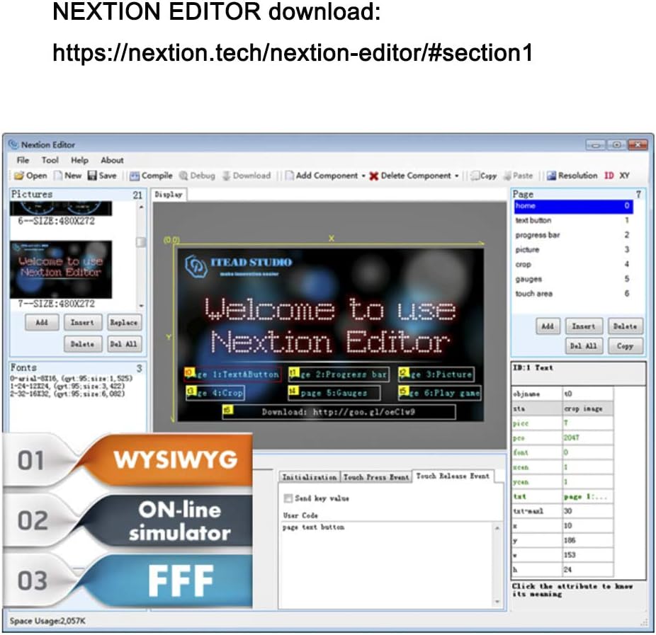 Nextion Basic Display module with included cables and USB power adapter