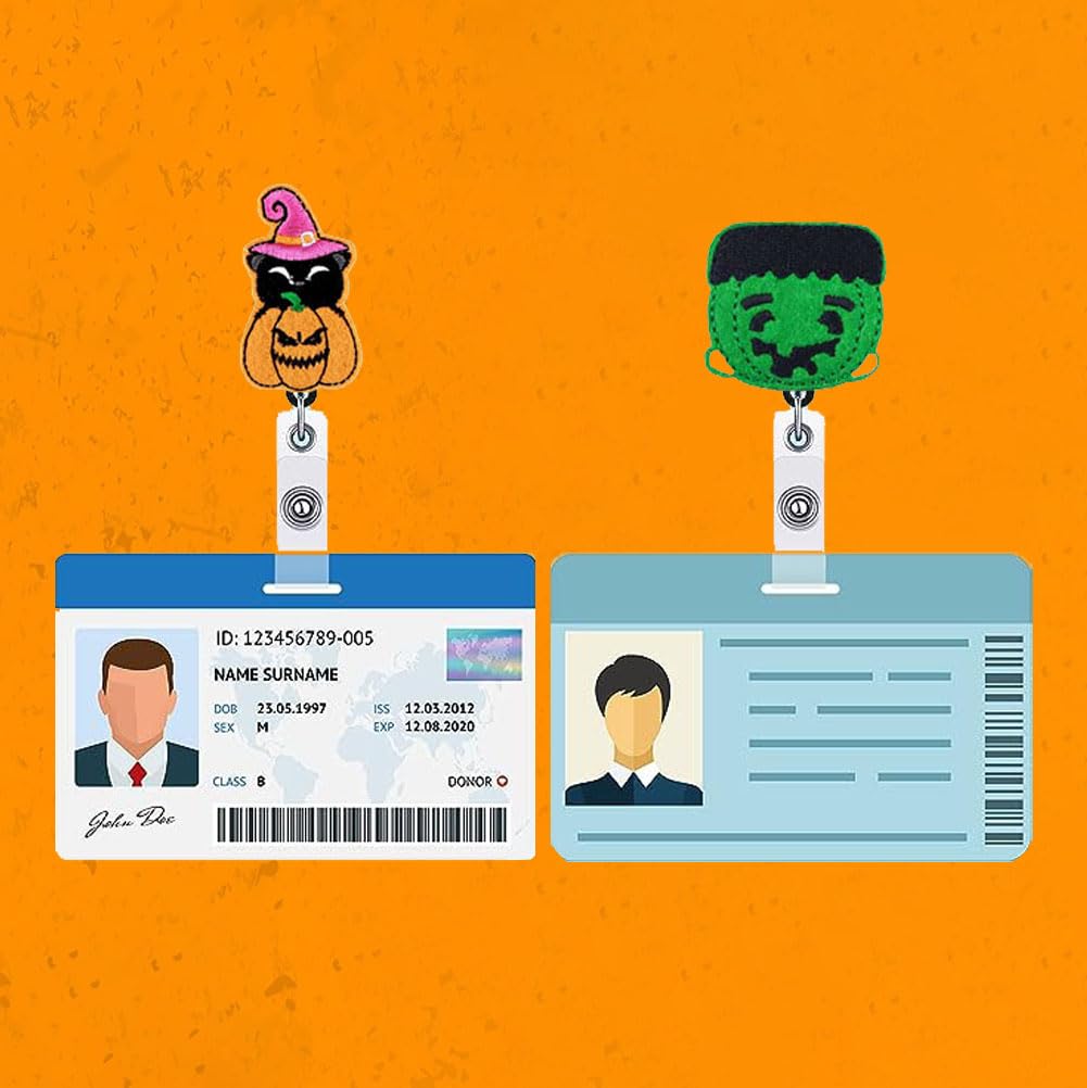 Uchwyt na kołowrotek z identyfikatorem, 10 opakowań, chowane, urocze wzory czaszki na Halloween, do pracy, biura, krokodylka, akcesoria (zestaw 02-10 szt.)