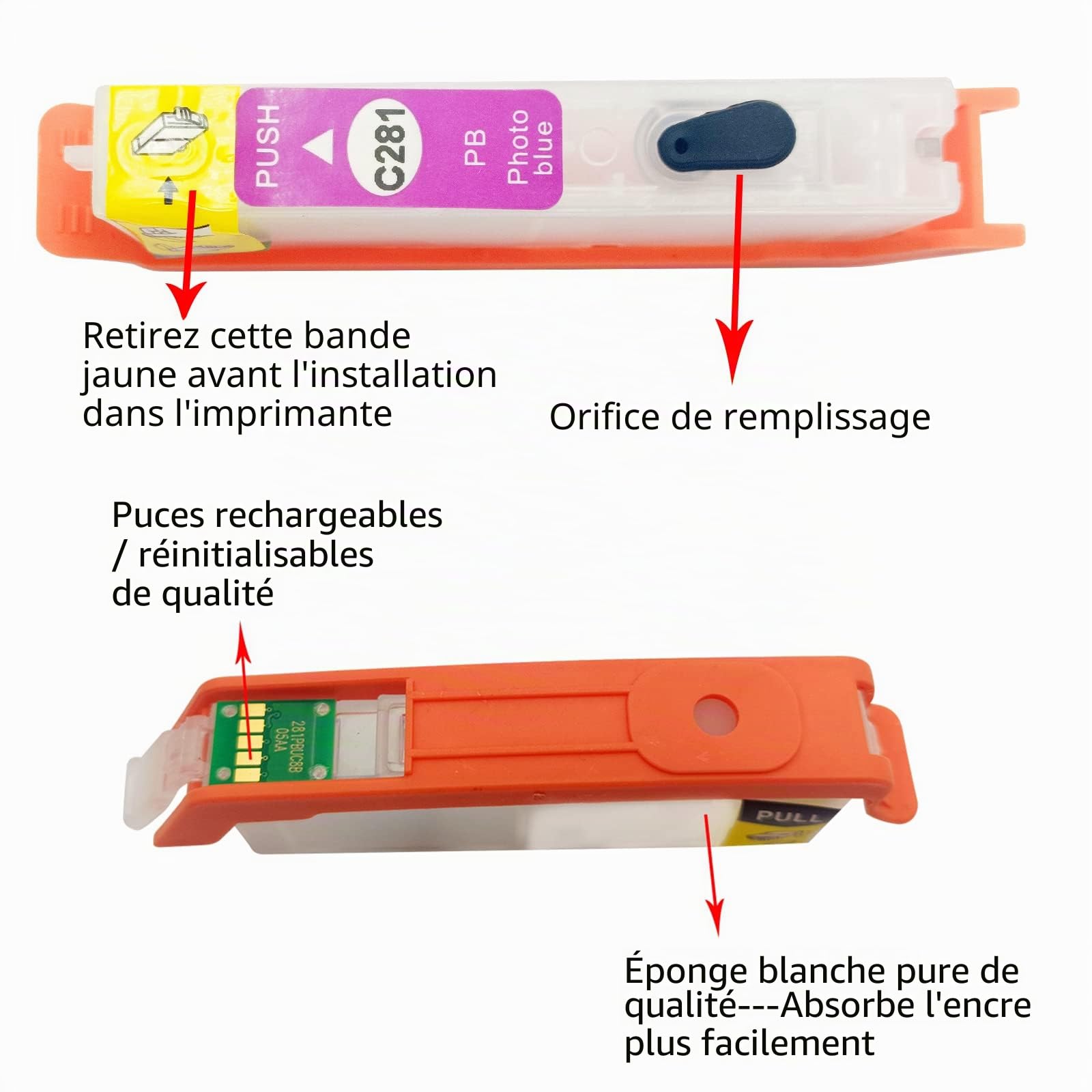 Cartouches d'encre rechargeables et 5 bouteilles d'encre compatibles pour imprimante Canon PGI-580XXL CLI-581XXL Pixma TS6150 TS6250 TS6251 TS6350 TS6351 TS705 TR7550 TR8550 TS9150 TS9155