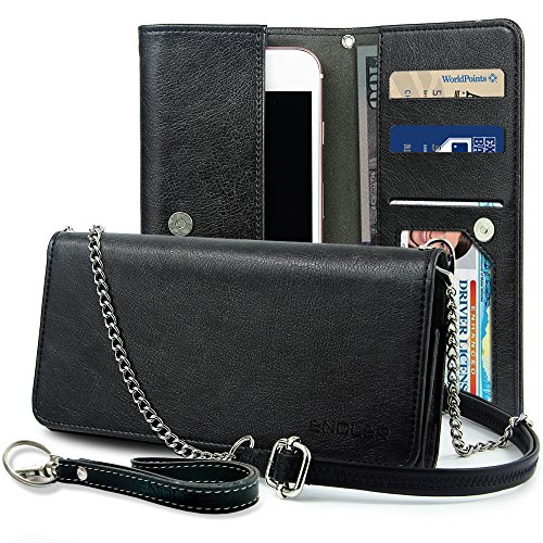 Smartphone Wallet, ENDLER Clutch Purse[Crossbody Strap/Wristlet] Bag PU Leather Pouch Smart Phone Case for iPhone 7 Plus/7, iPhone 6s/6s Plus, Samsung Galaxy S8 Edge/S7/Note,HTC,LG,Google-Black