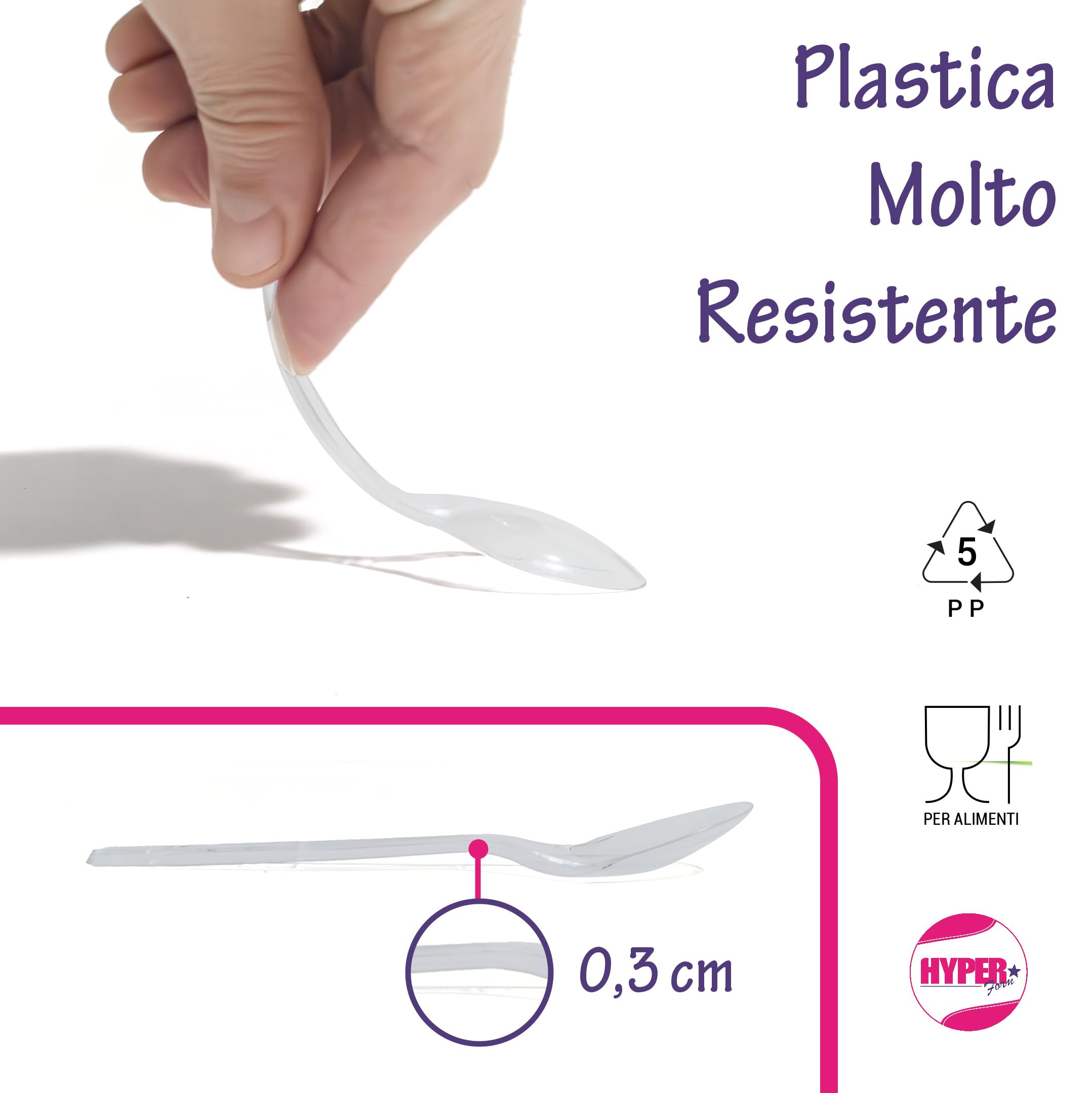 Cucchiaini in Plastica Riutilizzabile Trasparente 500 Pezzi per Aperitivo e Dessert