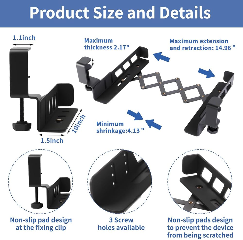 Soporte Ajustable para portátil bajo Escritorio, Soporte Colgante de Metal sin Taladro con Almohadilla de Silicona para portátil, MacBook, Teclado