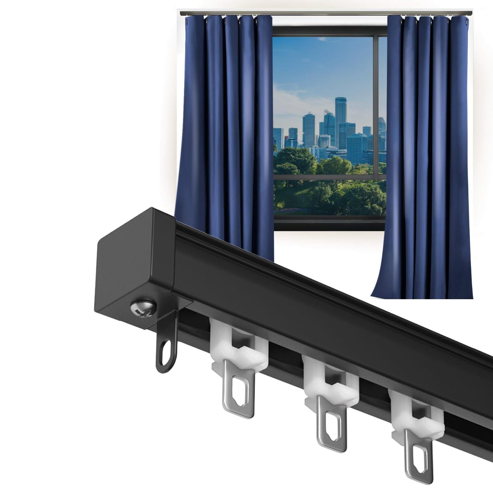 WQPMNYG Sliding Curtain Rod System Kit - Versatile Window Curtain Track Room Divider Rail & Shower Rod for Bedroom Living Room Bathroom Store & Gazebo - Easy Install Durable & Stylish