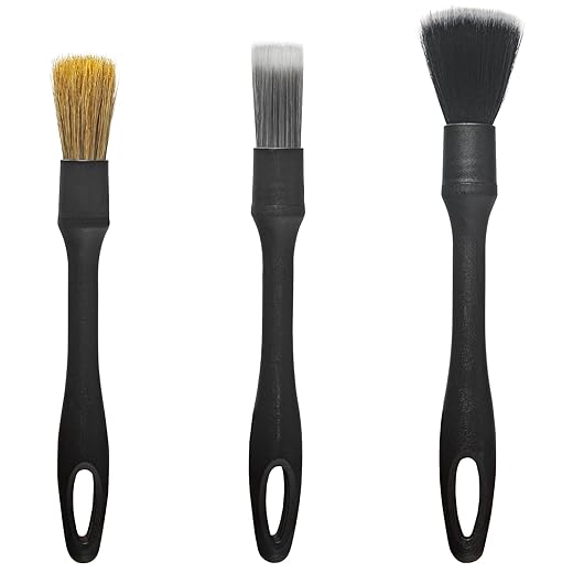 Detailing Brush Set, 3Pack Car Detailing Brushes for Dashboard Engine Bay Air Vents Leather Seat Wheel Vehicle Motorcycle Boars Hair Interior Detail Brush with Conversion Elbow, Black