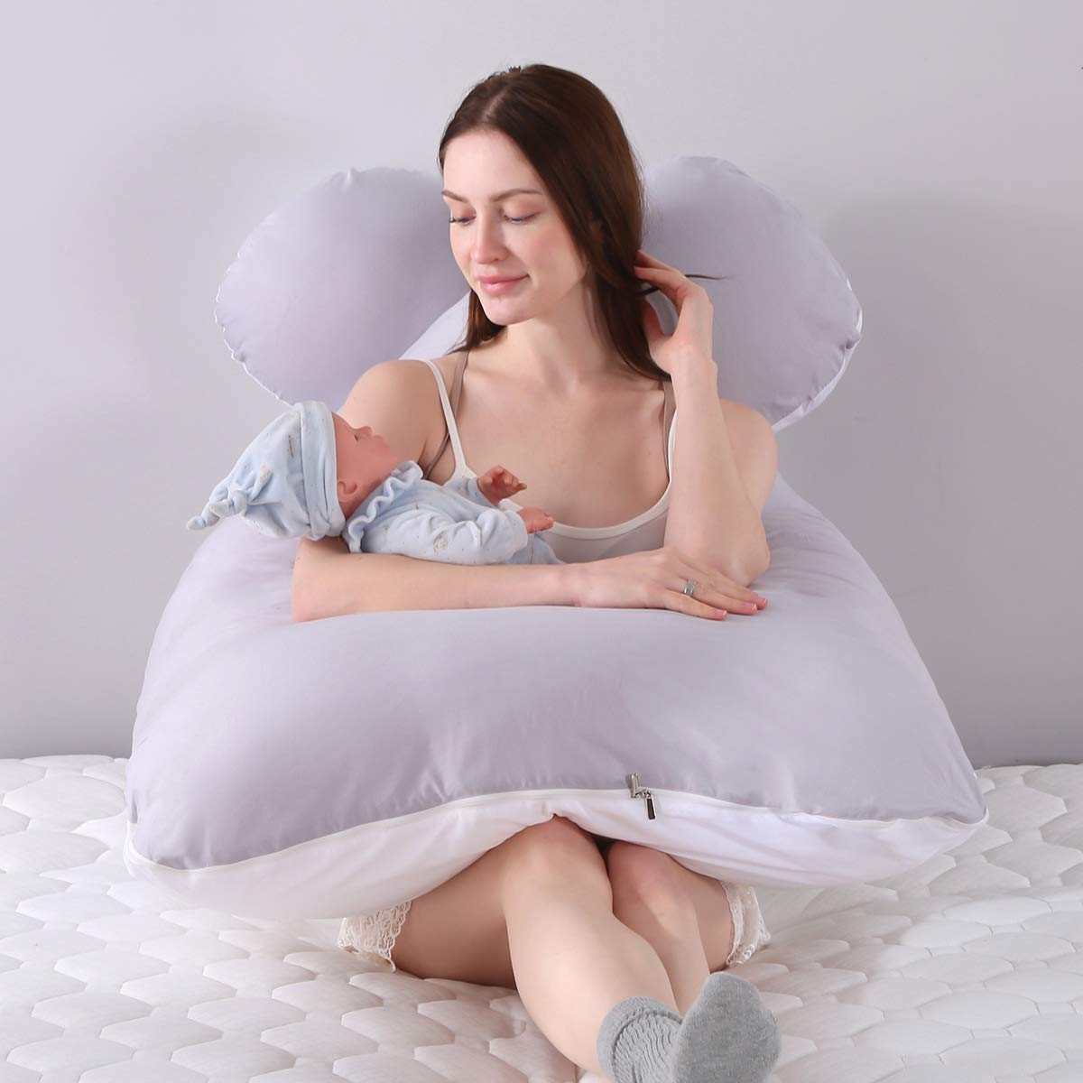 Mingfuxin U-förmiges Schwangerschaftskissen - 145x70 Cm Körperkissen Mit Baumwollbezug