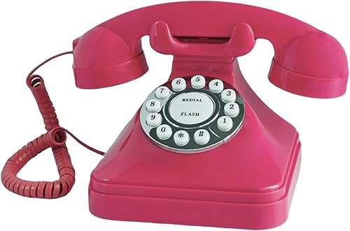 Teléfono de casa retro fijo, teléfono de escritorio antiguo con cable TelPal con cable, juego de teléfono analógico decorativo rosa básico, teléfono