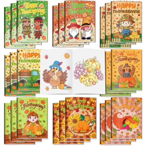 Kalysky 24 Pack Mini Thanksgiving Coloring Books for Kids Bulk