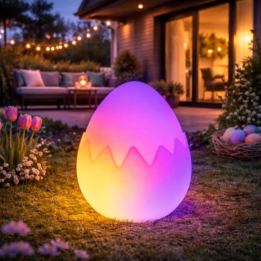 MeLiTec Solar Osterei LED MagicFlow RGBIC, fließende Farbverläufe, Fernbedienung, Gartenleuchte außen, IP44, Deko Licht für Garten, Terrasse & Balkon