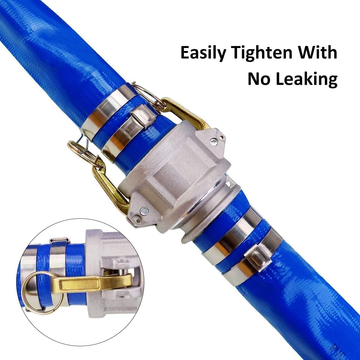 1" x 100' Blue PVC Backwash Hose with Camlock C and E Fittings, Heavy Duty Discharge Hose, Durable Reinforced Pool Drain Hose for Swimming Pools