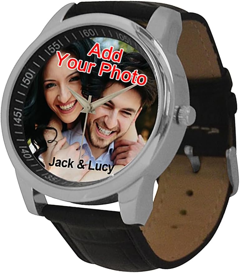 Custom Watches for Men with Photo Personalized Gift for Boy Friend,Leather Band