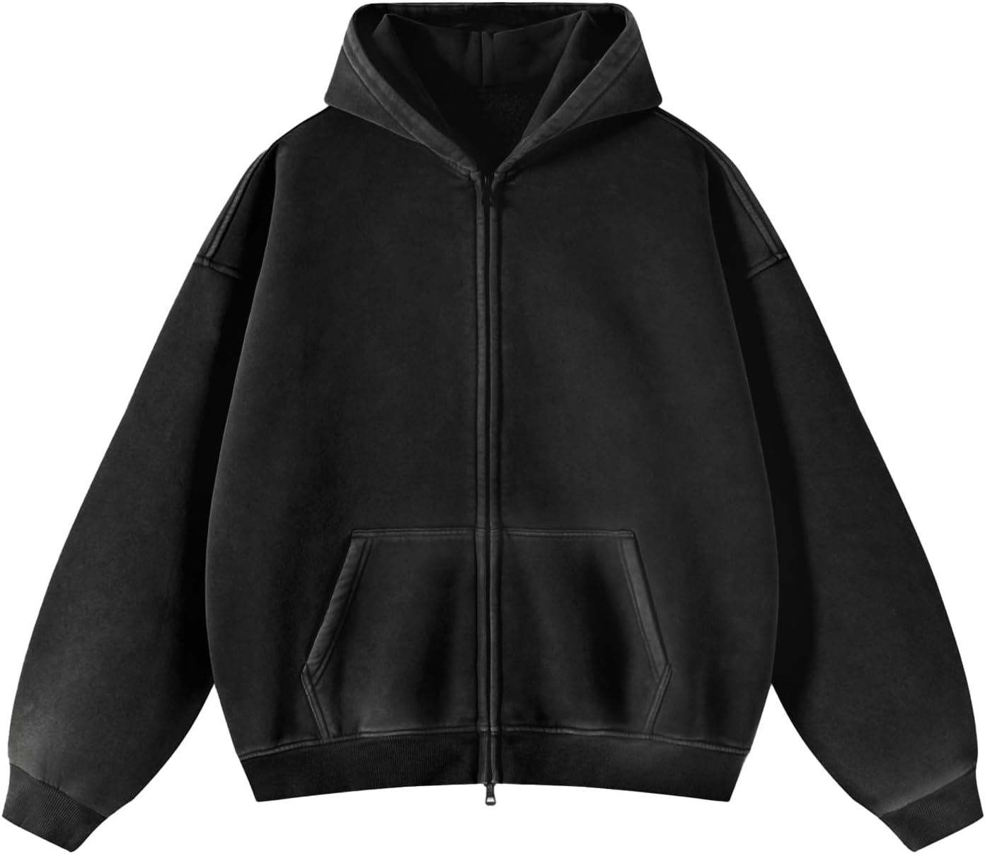 Womens Double Zip Up Hoodies Oversized Heavyweight Fleece Sweatshirt Acid Wash Hoodie Vintage Distress Cotton Jacket