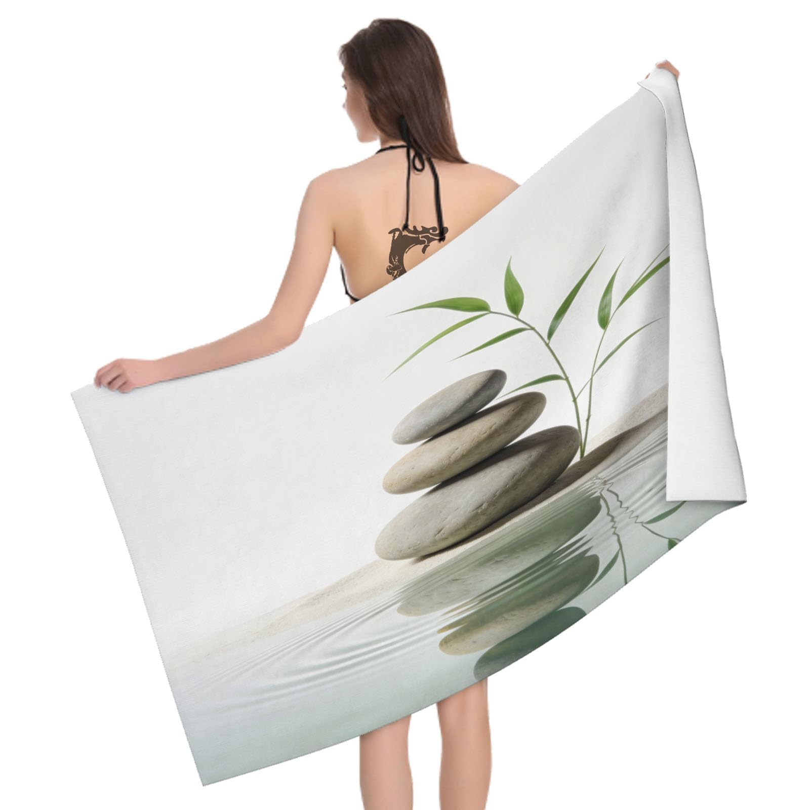 Leichong 3D Zen Stone Beach Towel Large Microfiber Soft Quick Dry for Adults, Pebbles Bath Towel Lightweight Soft Absorbent for Travel Swimming Pool Sports, 80 x 160 cm