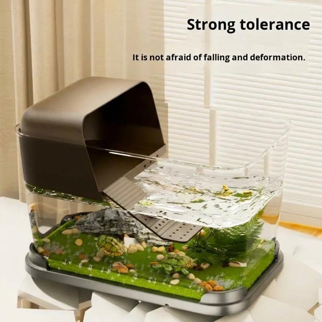 Turtle Tank Starter Kit, Turtle Aquarium with Basking Platform & Turtle Light, Acrylic Small Turtle Habitat for Small Turtles & Reptiles