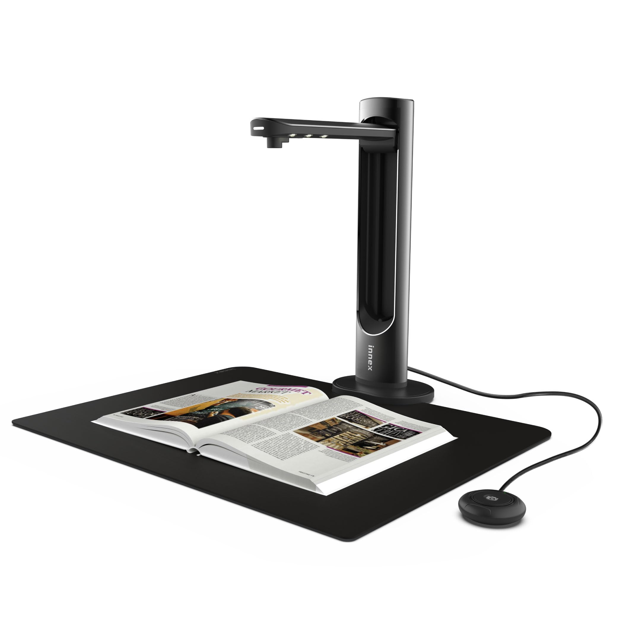 Innex DS200 USB Buchscanner, 26MP, A3-Dokumentenscan, OCR 120+ Sprachen, Auto-Glättung & Begradigung, Fingerentfernung, Mikro & LED, Handtaste & Fußpedal, Win/MacOS