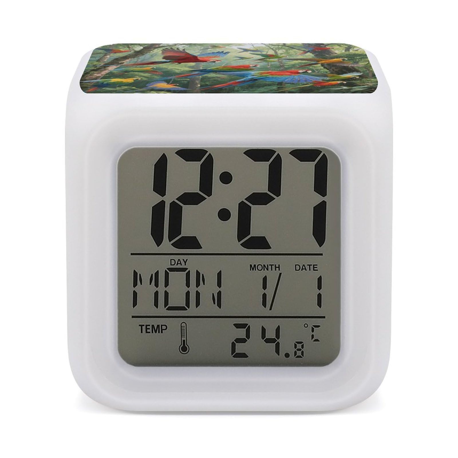 VstaDank Parrots Alarm Clock Sleep Trainer 7 Color Changing Night Light Modern Touch Bedside Lamp Fashion Digital Clock with Temperature Display Wake Clocks for Loud Alarm