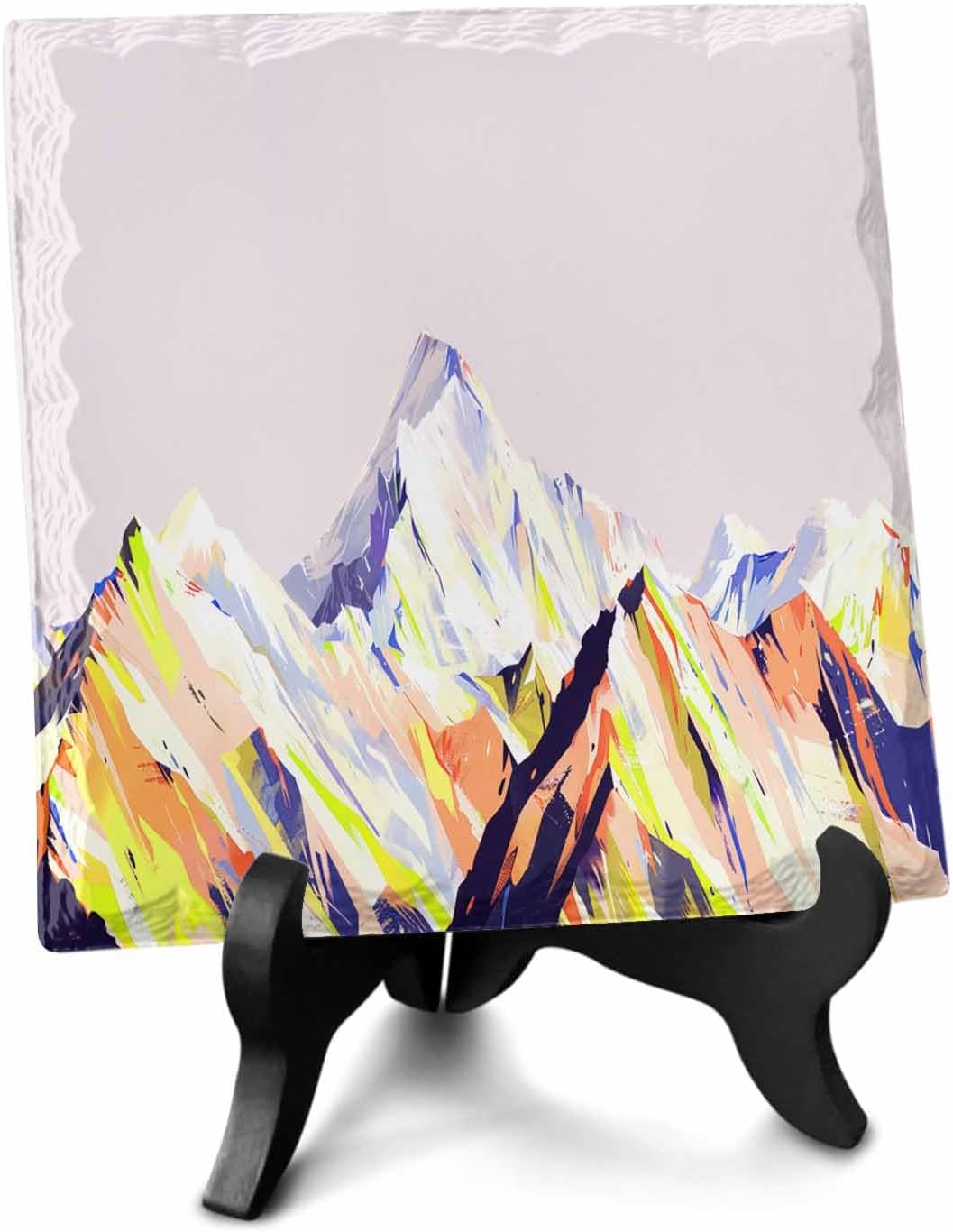 Christmas Desk Ceramic Ornament 6.3"x6.3",Mountains Purple Picture Photo Frame Art Diy Family Ornaments Artwork for Crafts,Newlyweds,Office,Home Decorations Abstract Smear Art Minimalist Painting
