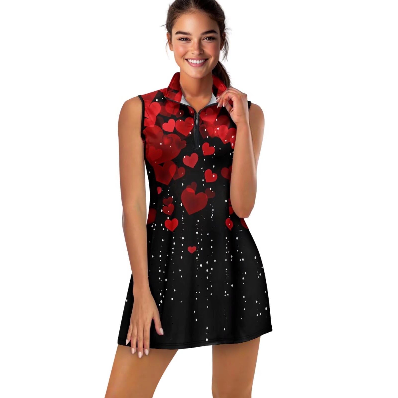Belidome Vestido de tenis para mujer, vestidos de golf con pantalones cortos integrados, media cremallera, juego de 2 unidades