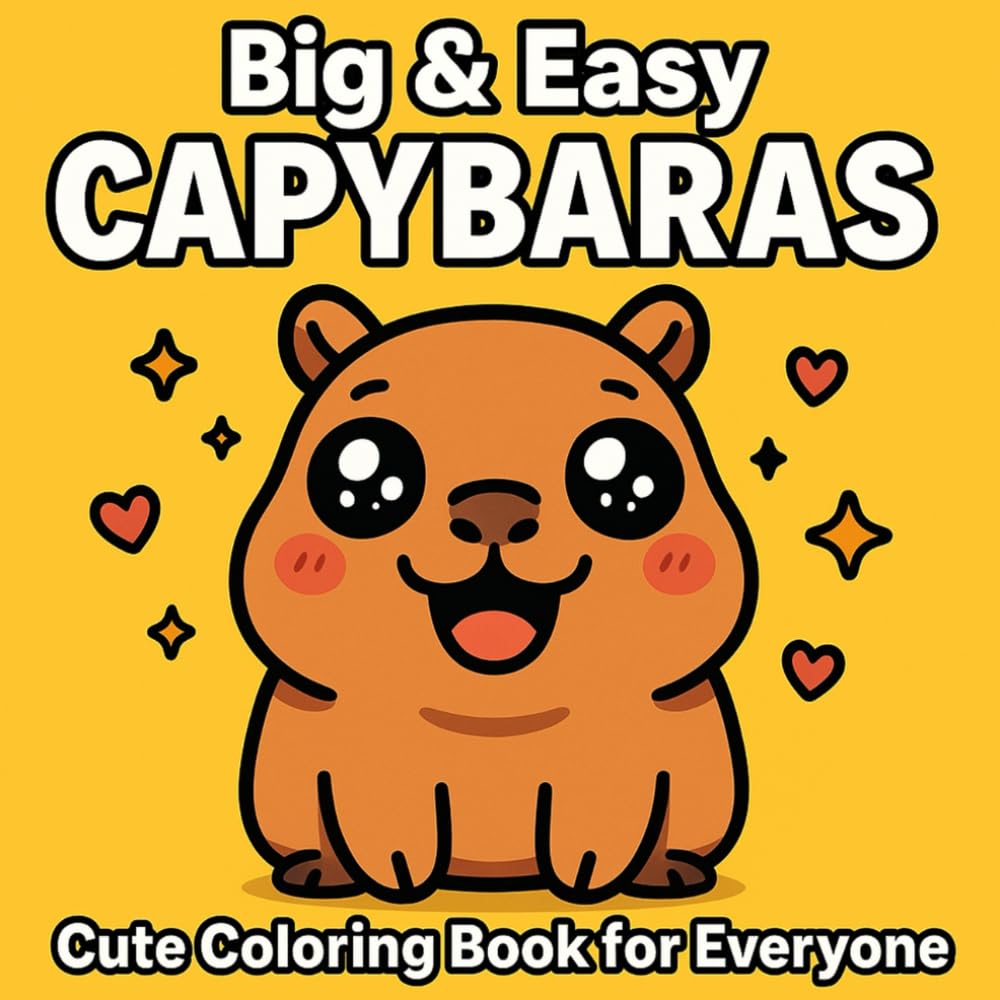 CAPYBARAS Coloring Book: Capybara Coloring Book, 35 Adorable Kawaii Capybara Scenes with Bold Simple Designs for Kids, Teens, Adults & Seniors — First Volume in the Big & Easy Capybara Series
