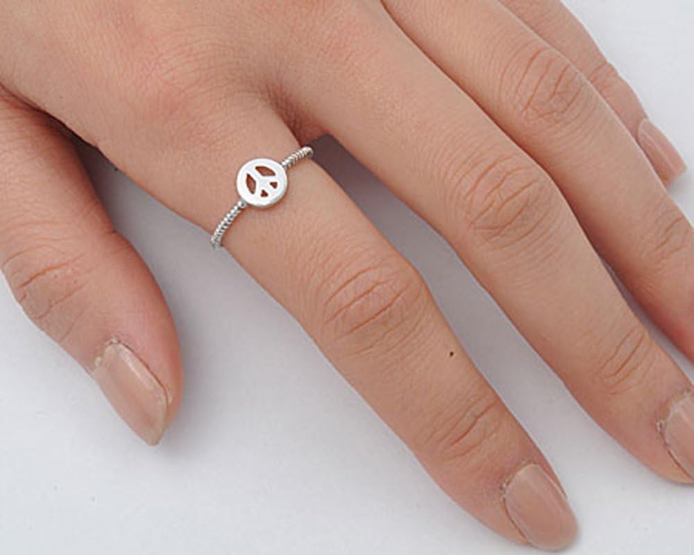 Peace Sign Love Joy Ring New .925 Sterling Silver Rope Bali Band Sizes 2-9